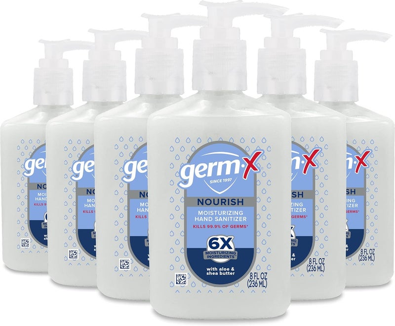 Germx Nourish Hand Sanitizer, 8 Fl Oz (Pack of 6), 2-in-1 Moisturizing and Sanitizing Formula with Shea Butter, Vitamin E & Aloe, Non-Greasy, Fresh Scent, Pump Bottle - Image 1